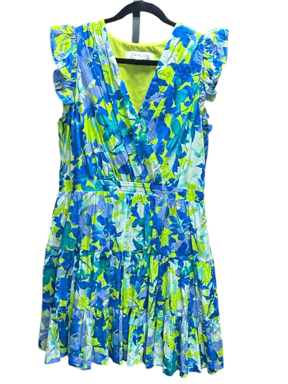 Taylor Floral Wrap Dress in Blue & Lime Green Size 16